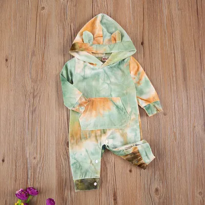 Tie Dye Romper Hooded Baby Jumpsuit Kids