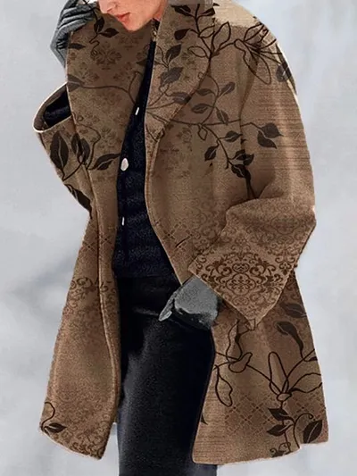 Fashion Retro Women's Lapel Print Wool Jacket