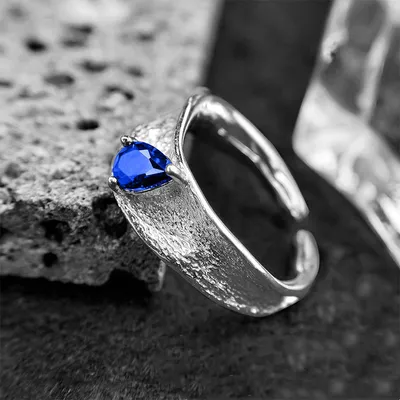 Women's Fashion Sapphire Texture Sterling Silver Ring