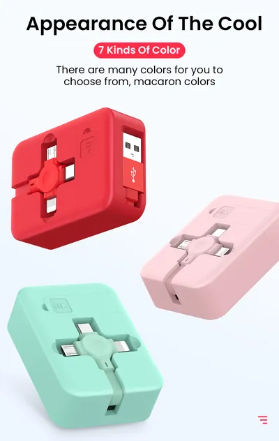 4 In 1 Retractable USB Cable Creative Macaron Type C Micro Cable For I Phone With Phone Stand Charging Data Cable Line Storage Box
