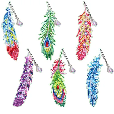 Diamond Painting Feather Bookmark Crystal Pendant Round Diamond
