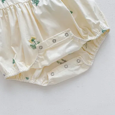 Thin Cotton Embroidery Puff Short Sleeve Baby Bodysuit Jumpsuit
