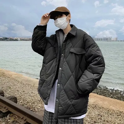 Check Jacket Lapel Collar Casual Cotton Jacket Warm