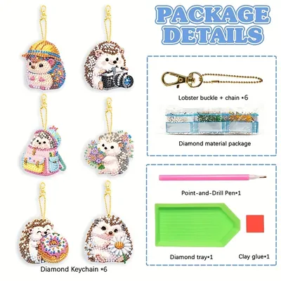 DIY Diamond Painting Keychain - Hedgehog Pattern, DIY Decorations, Diamond Kit Craft Supplies, Handmade Mosaic Painting Keychain DIY Set Suitable For Beginners, Creative Handmade Craft Gift Set