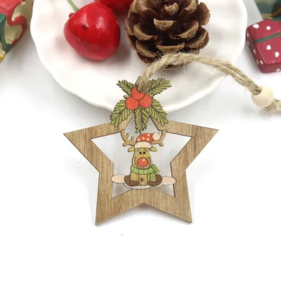 Christmas Pentagram Wooden Craft Gift Pendant