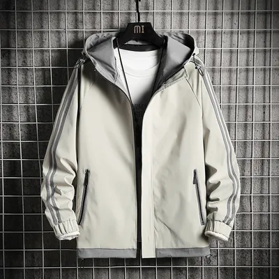 Men's Fashion Hooded Workwear Three Bars Cardigan Jacket Jacket