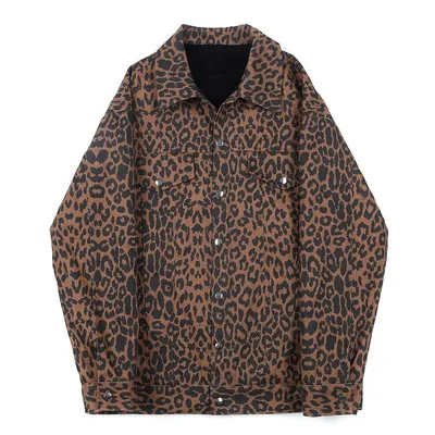 Thickened Plus Fleece Leopard Print Jacket Men's Plush Inside