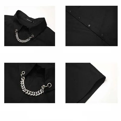 Solid Color Loose Fried Street Ruffian Handsome Shirt Men's Long Sleeve Hanging Chain