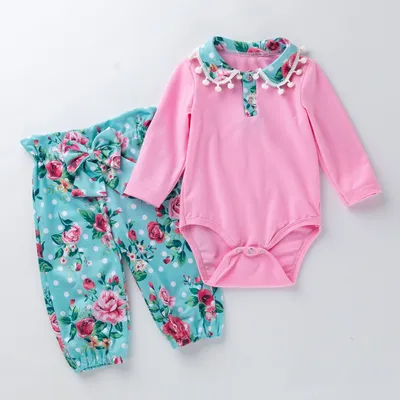Baby long-sleeved one-piece chiffon pants suit