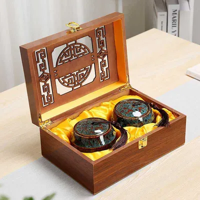 Ceramic Kiln Turned Tea Canister Wooden Box