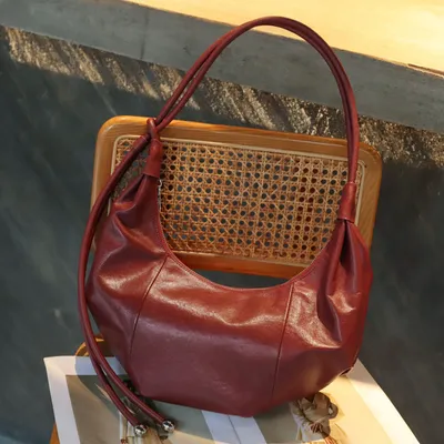 Top-grain Cowhide Leather Croissant Bag, New Autumn And Winter Retro Fashion Shoulder And Crossbody Genuine Leather Bag, High-look Dumpling Bag
