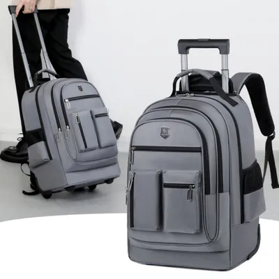 Large Capacity Travel Backpack With Waaheels, Multi Layer Trolley Luggage Bag, Multifunctional
