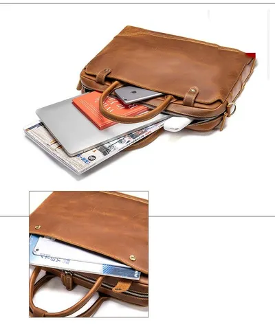 Crazy Horse Leather Men's Briefcase New Handbag