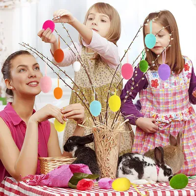 ٢٤ بيضة عيد الفصح مصنوعة من اللباد، بيضة عيد الفصح من الصوف محشوة بالفوم، ديكور مفاجئ لتزيين الأكاليل والأعمال اليدوية المنزلية وصواني الحفلات