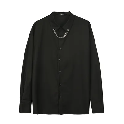 Solid Color Loose Fried Street Ruffian Handsome Shirt Men's Long Sleeve Hanging Chain