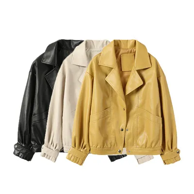 Lapel Lantern Sleeve Loose Biker Suit