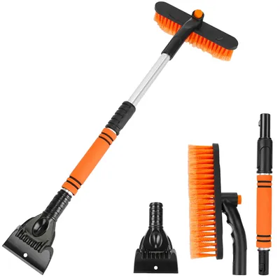 3 Color Options -- 1Pc 3 In 1 Windshield Ice Scraper Extendable Car Snow Removal Tool Telescoping Car Broom Snow Shovel Automobile Frost Removal