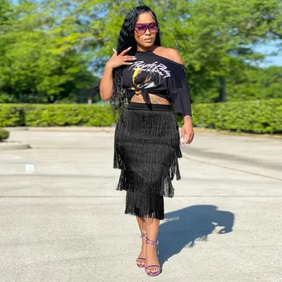 Women's Fashion Simple Print Short Sleeve T-shirt Knotted Skirt Set