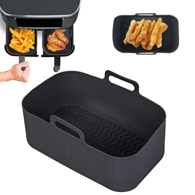 2x Air Fryer Silicone Pot Rectangle Baking Tray Basket Liners Insert Dish
