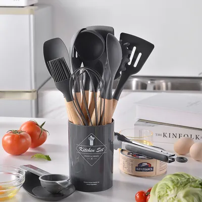 14-Piece Silicone Kitchen Utensils Set Non-stick Cooking Spoon And Baking Tools---Black