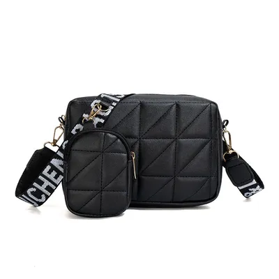 2Pcs Rhombus Shoulder Bag With Wallet Letter Print Wide Shoulder Strap