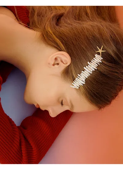 مشبك شعر على شكل نجمة لؤلؤية، مشبك شعر بكلمة واحدة، زينة شعر