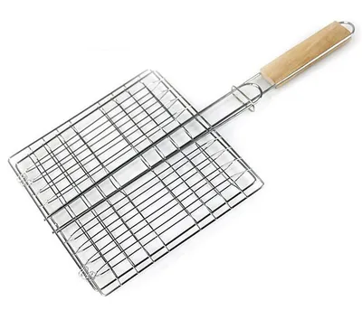 Stainless Steel Outdoor Grill Wooden Handle Square