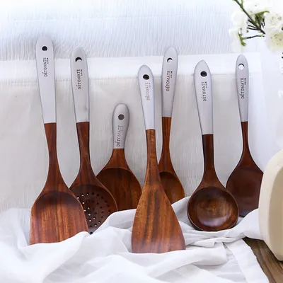 Simple Teak Lacquer Colorful Kitchen Utensils Soup Spoon Vegetable Shovel