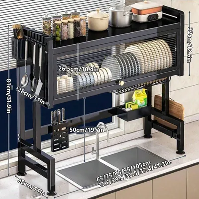 Double Tier Countertop Dish Draining Rack, Kitchen Sink Storage Shelf Organizer