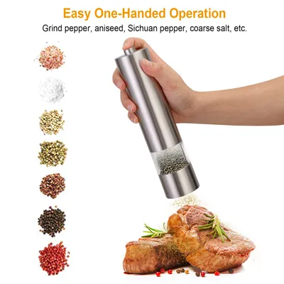 1Pc Electric Salt Pepper Grinder With Light Adjustable Coarseness Stainless Steel Salt Pepper Shaker Battery Operated Pepper Grinder Mill Easy Refill And Clean For Kitchen Preparing