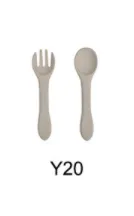 High Quality Natural 100 Food Grade Inventory Easy To Rinse Spoon Weaning Unbreakable Rubber Fork Dishwasher Safe Feeding Set