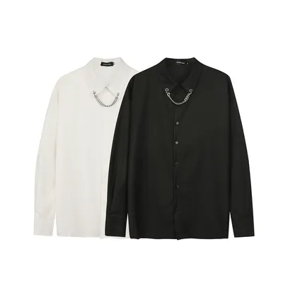 Solid Color Loose Fried Street Ruffian Handsome Shirt Men's Long Sleeve Hanging Chain