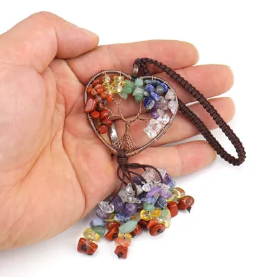 Colorful Crystal Gravel Lucky Tree Tassel Pendant Car