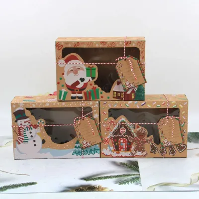 Christmas Gift Box Candy Cookie Santa Snowman Cartoon Kraft Paper Xmas Kids Bags New Year Event Party Supplies