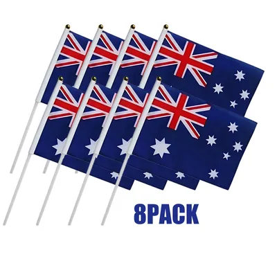Small Hand Waver Australian Flag Polyester Australia Aussie Flags On Stick 8PCS 14cm X 21cm - Australia Aussie Day Party Supplies