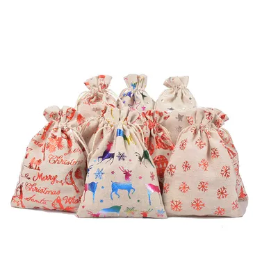 Snowflake Elk Candy Cotton Linen Packaging Bag