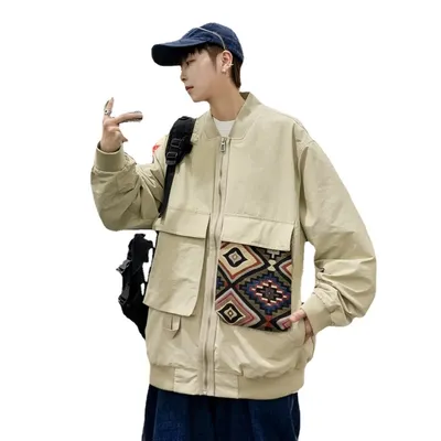 Large Pocket Collarless Embroidery Short Ethnic Style Casual Jacket