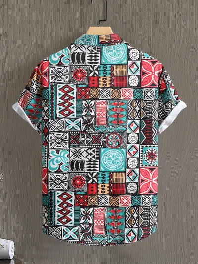 Men's Middle East Retro Pattern Digital Printing Short Sleeve Shirt