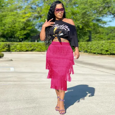 Women's Fashion Simple Print Short Sleeve T-shirt Knotted Skirt Set