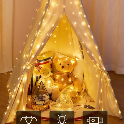 300 مصباح LED ستائري أبيض دافئ، سلسلة إضاءة تعمل بمنفذ USB، 8 أوضاع إضاءة، زينة عيد الميلاد، أضواء معلقة