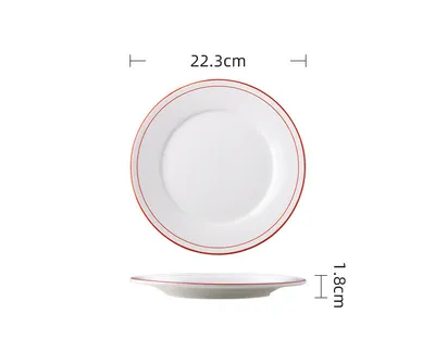 Ceramic Disc Red And Green Line Flat Fried Rice Fried Noodles Dish Head Rice Dish