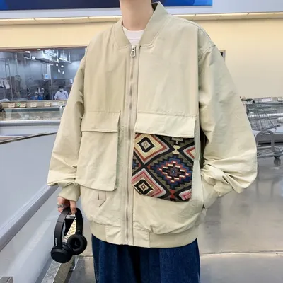 Large Pocket Collarless Embroidery Short Ethnic Style Casual Jacket