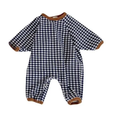Baby Plaid Contrast Color Romper Long-sleeved Thickened Jumpsuit