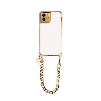 Hanging Hole Portable 11 Chain Mobile Phone Case Silver Simple Transparent