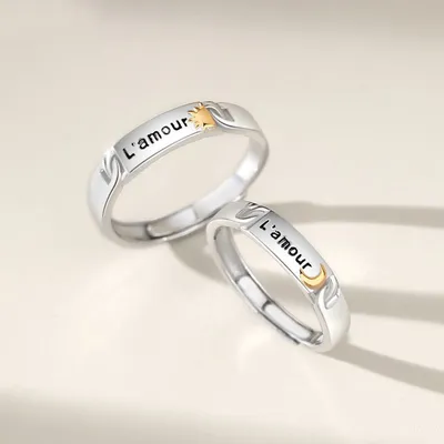 A Pair Of Sun And Moon Couple Silver Rings For Girlfriend