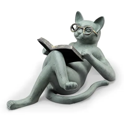 Garden Resin Craft Sculpture Literature Cat Reading Book