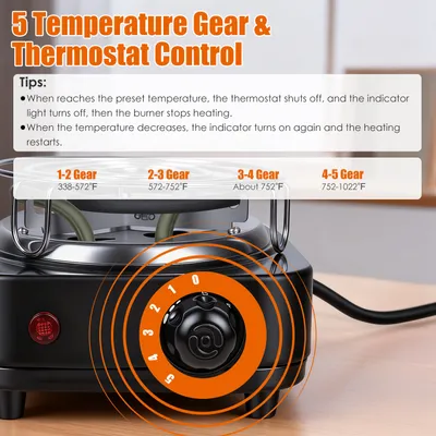 1Pc Electric Charcoal Burner 500W Hookah Charcoal Burner Compact Coal Burner For Hooka Cubes Shisha With Grill And Tongs 5 Temperature Gears Thermostat Control For Spring Summer
