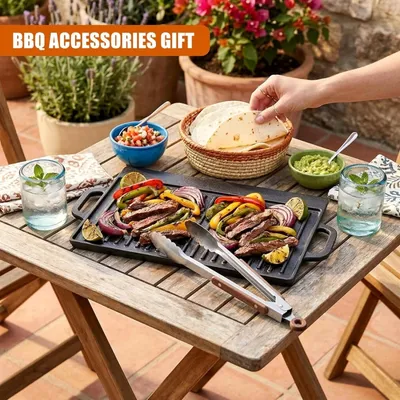 Griddle Plate Cast Iron Reversible BBQ Skillet Fry Pan Grill Double Sided