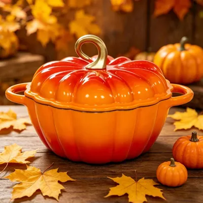 Pumpkin Enameled Cast Iron Dutch Oven With Lid, 4.5 QT Dual Handles And Heavy Duty Pot, Oven Safe Up To 500 For Bread Baking, Braising, Cooking And Family Gifts