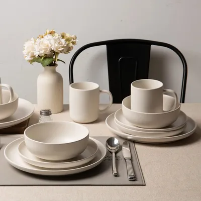 12-Piece Stoneware Dinnerware Sets With Mugs  Microwave  Dishwasher Safe  Non-Toxic Dinner Plates Bowls Set  Stackable Matte Glaze Kitchenware For 3